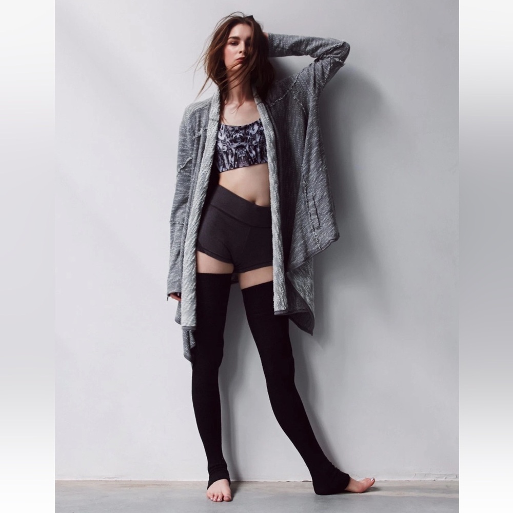 Free people Loop Cardigan Cream Grey wrap waterfall frayed distressed lagenlook - Picture 3 of 16